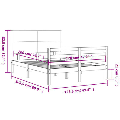 vidaXL Πλαίσιο Κρεβατιού με Κεφαλάρι Λευκό 120x200 εκ. Μασίφ Ξύλο