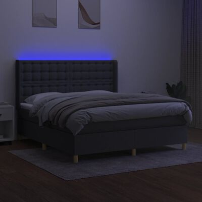 vidaXL Κρεβάτι Boxspring με Στρώμα & LED Σκ.Γκρι 180x200 εκ Υφασμάτινο