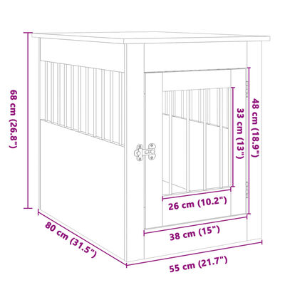 vidaXL Κλουβί Σκύλου Sonoma Δρυς 55 x 80 x 68 εκ. από Επεξεργ. Ξύλο