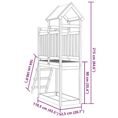 vidaXL Πύργος Παιχνιδιού με Σκάλα 110,5x52,5x215 εκ. Μασίφ Ξύλο Πεύκου