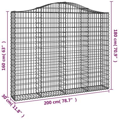 vidaXL Συρματοκιβώτια Τοξωτά 2 τεμ. 200x30x160/180 εκ. Γαλβαν. Ατσάλι