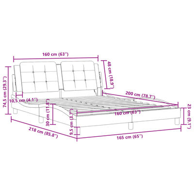 vidaXL Πλαίσιο Κρεβατιού με LED Γκρι 160x200 εκ. Συνθετικό Δέρμα