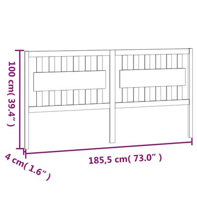 vidaXL Κεφαλάρι Κρεβατιού Μαύρο 185,5x4x100 εκ. Μασίφ Ξύλο Πεύκου