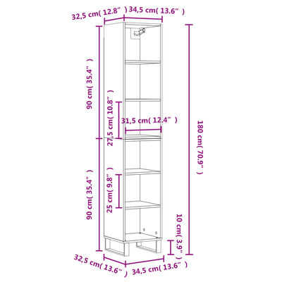 vidaXL Ντουλάπι Γκρι Σκυρ. 34,5 x 32,5 x 180εκ. από Επεξεργασμένο ξύλο