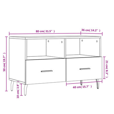 vidaXL Έπιπλο Τηλεόρασης Γκρι Sonoma 80x36x50 εκ. από Επεξεργ. Ξύλο