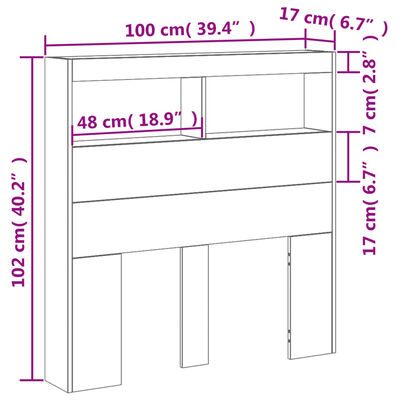 vidaXL Κεφαλάρι με Αποθηκ. Χώρο & LED Γκρι Σκυρ. 100x17x102 εκ.