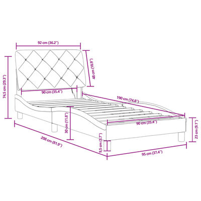 vidaXL Πλαίσιο Κρεβατιού με LED Μπλε 90x190 εκ. Βελούδινο