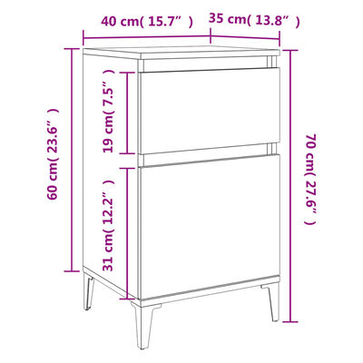 vidaXL Κομοδίνα 2 τεμ. Γκρι Sonoma 40x35x70 εκ.