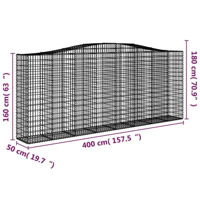 vidaXL Συρματοκιβώτια Τοξωτά 6 τεμ. 400x50x160/180 εκ. Γαλβαν. Ατσάλι