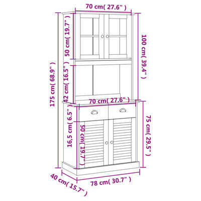 vidaXL Βιτρίνα VIGO Λευκή 78 x 40 x 175 εκ. από Μασίφ Ξύλο Πεύκου