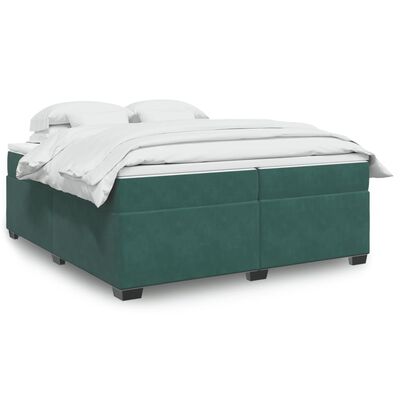 vidaXL Κρεβάτι Boxspring με Στρώμα Σκούρο Πράσινο 200x200εκ. Βελούδινο