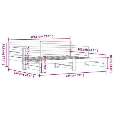 vidaXL Καναπές Κρεβάτι Συρόμενος Μαύρος 90 x 190 εκ. Μασίφ Ξύλο Πεύκου