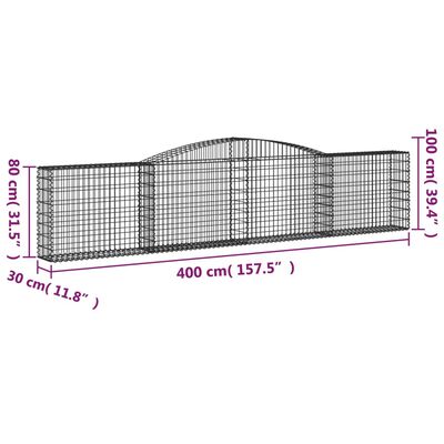 vidaXL Συρματοκιβώτια Τοξωτά 10 τεμ. 400x30x80/100 εκ. Γαλβαν. Ατσάλι