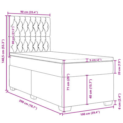 vidaXL Κρεβάτι Boxspring με Στρώμα Σκούρο Γκρι 100x200 εκ. Υφασμάτινο