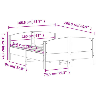 vidaXL Σκελετός Κρεβατιού Χωρίς Στρώμα 160x200 εκ Μασίφ Ξύλο Πεύκου