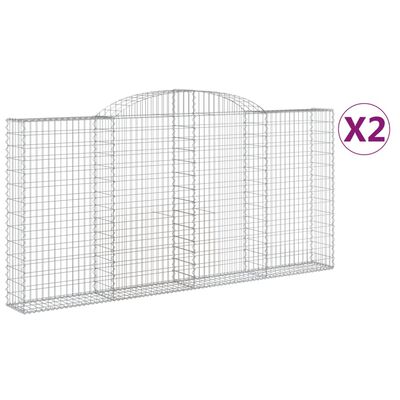 vidaXL Συρματοκιβώτια Τοξωτά 2 τεμ. 300x30x140/160 εκ. Γαλβαν. Ατσάλι