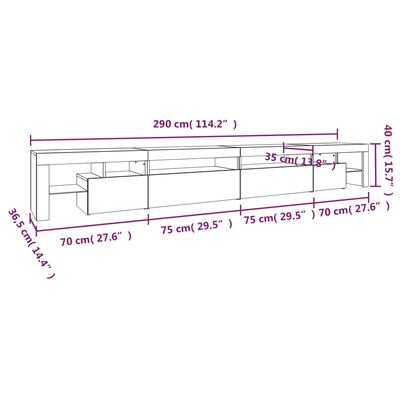 vidaXL Έπιπλο Τηλεόρασης με LED Γυαλιστερό Λευκό 290x36,5x40 εκ.