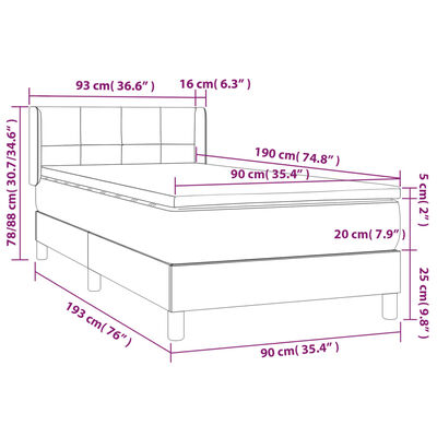 vidaXL Κρεβάτι Boxspring με Στρώμα Κρεμ 90x190 εκ.Υφασμάτινο