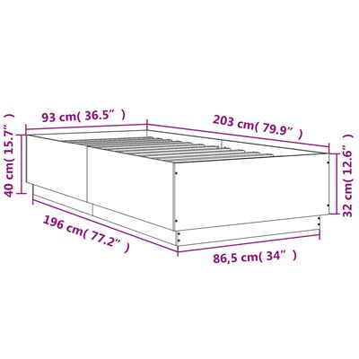 vidaXL Πλαίσιο Κρεβατιού με LED Γκρι Σκυρ. 90x200 εκ. Επεξεργ. Ξύλο