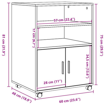 vidaXL Ντουλάπι Τροχήλατο Όψη Παλαιού Ξύλου 60x48x81 εκ από Επεξ. Ξύλο