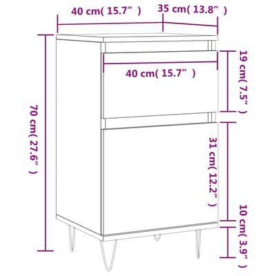 vidaXL Ντουλάπια 2 τεμ. Λευκά 40 x 35 x 70 εκ. από Επεξεργασμένο Ξύλο