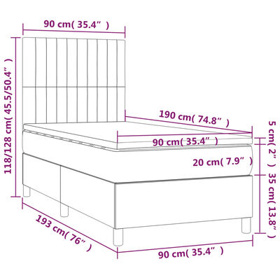 vidaXL Κρεβάτι Boxspring με Στρώμα Μαύρο 90x190 εκ.Υφασμάτινο