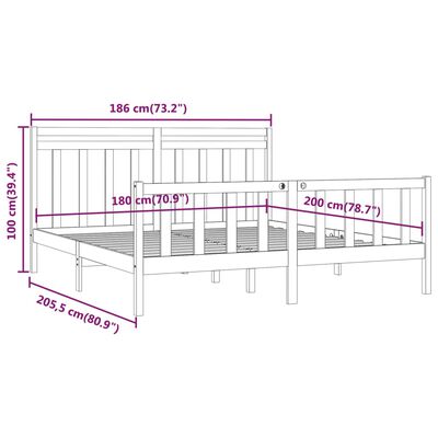 vidaXL Πλαίσιο Κρεβατιού 180x200 εκ. Μασίφ Ξύλο Πεύκου Super King Size