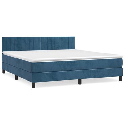 vidaXL Κρεβάτι Boxspring με Στρώμα Σκούρο Μπλε 160x200 εκ. Βελούδινο