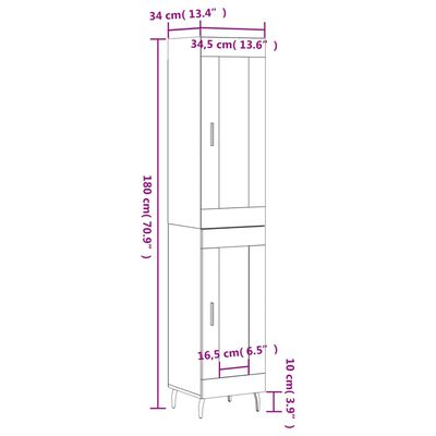 vidaXL Ντουλάπι Καφέ Δρυς 34,5 x 34 x 180 εκ. από Επεξεργασμένο Ξύλο