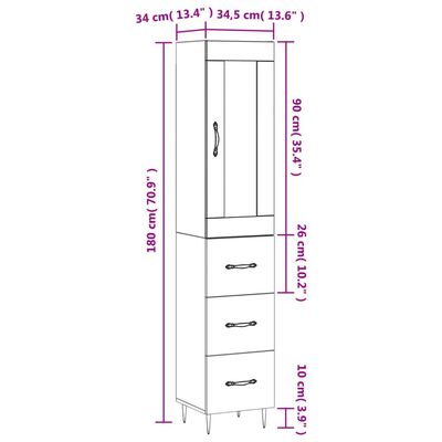 vidaXL Ντουλάπι Γκρι Σκυροδέματος 34,5x34x180 εκ. Επεξεργασμένο Ξύλο