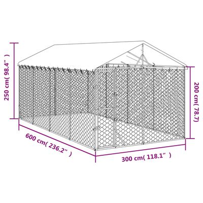 vidaXL Κλουβί Σκύλου Εξ. Χώρου με Οροφή Ασημί 3x6x2,5 μ. Γαλβ. Ατσάλι