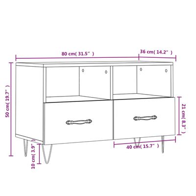 vidaXL Έπιπλο Τηλεόρασης Γυαλ. Λευκό 80x36x50 εκ. Επεξεργασμένο Ξύλο