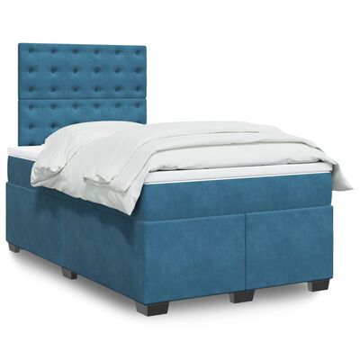 vidaXL Κρεβάτι Boxspring με Στρώμα Μπλε 120x190 εκ. Βελούδινο