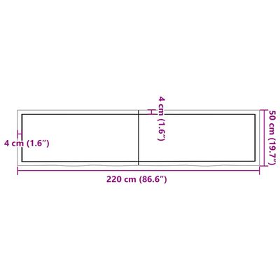 vidaXL Επιφάνεια Τραπεζιού 220x50x(2-4)εκ Ακατέργαστο Μασίφ Ξύλο Δρυός