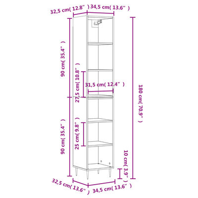 vidaXL Ντουλάπι Sonoma δρυς34,5 x 32,5 x 180 εκ.από Επεξεργασμένο ξύλο