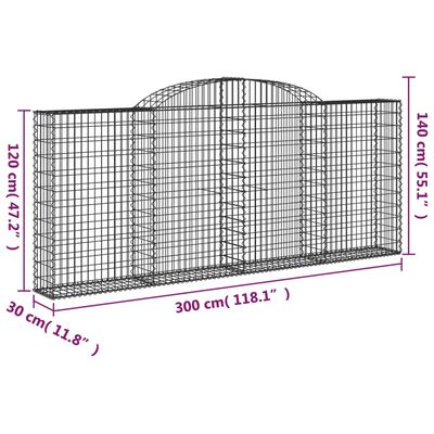 vidaXL Συρματοκιβώτια Τοξωτά 3 τεμ. 300x30x120/140 εκ. Γαλβαν. Ατσάλι