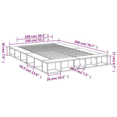 vidaXL Πλαίσιο Κρεβατιού Καπνιστή Δρυς 140x200 εκ. Επεξεργασμένο Ξύλο