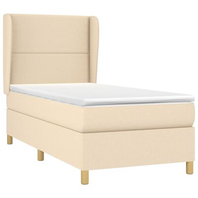 vidaXL Κρεβάτι Boxspring με Στρώμα Κρεμ 90x200 εκ.Υφασμάτινο