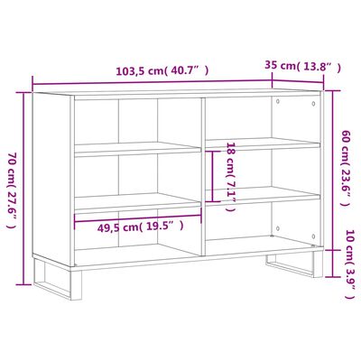 vidaXL Ραφιέρα Γκρι Σκυροδέματος 103,5 x 35 x 70 εκ. από Επεξεργ. Ξύλο