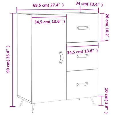 vidaXL Ντουλάπι Λευκό 69,5 x 34 x 90 εκ. από Επεξεργασμένο Ξύλο