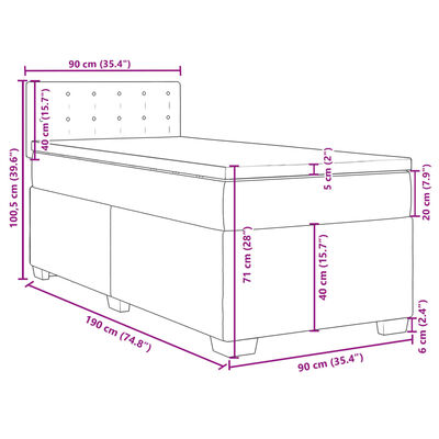 vidaXL Κρεβάτι Boxspring με Στρώμα Γκρι 90x190 εκ. από Συνθετικό Δέρμα