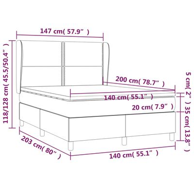 vidaXL Κρεβάτι Boxspring με Στρώμα Ανοιχτό Γκρι 140x200 εκ. Βελούδινο