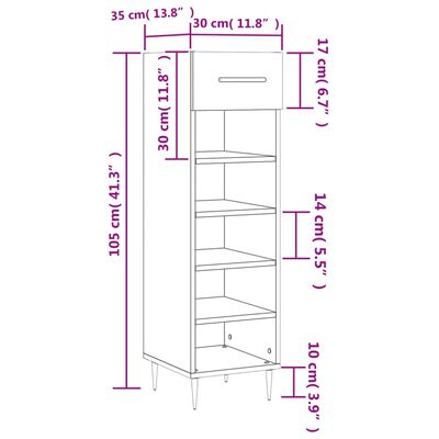 vidaXL Παπουτσοθήκη Γυαλιστερό Λευκό 30x35x105 εκ. Επεξεργασμένο Ξύλο