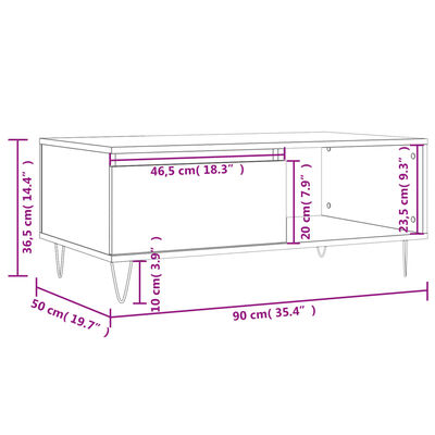 vidaXL Τραπεζάκι Σαλονιού Καφέ Δρυς 90x50x36,5 εκ. Επεξεργασμ. Ξύλο