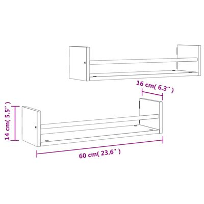 vidaXL Ράφια Τοίχου με Μπάρα 2 τεμ. Καφέ Δρυς 60 x 16 x 14 εκ.