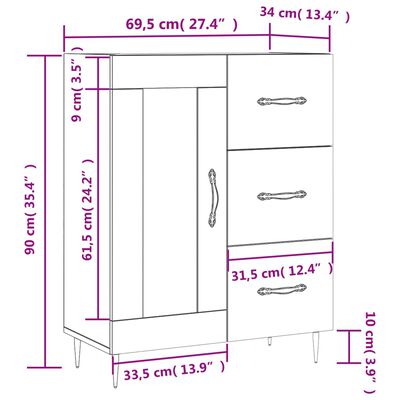 vidaXL Ντουλάπι Sonoma Δρυς 69,5 x 34 x 90 εκ. από Επεξεργασμένο Ξύλο