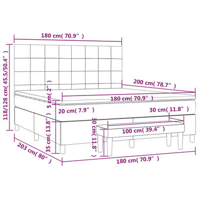 vidaXL Κρεβάτι Boxspring με Στρώμα Κρεμ 180x200 εκ. Υφασμάτινο