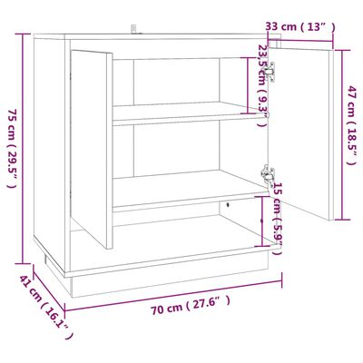 vidaXL Μπουφές Γκρι Σκυροδέματος 70x41x75 εκ. Επεξεργασμένο Ξύλο