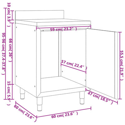 vidaXL Ερμάριο Πάγκος Εργασίας 60 x 60 x 96 εκ. από Ανοξείδωτο Ατσάλι