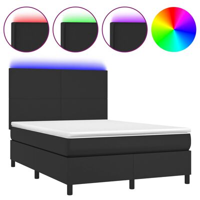 vidaXL Κρεβάτι Boxspring με Στρώμα & LED Μαύρο 140x200 εκ. Συνθ. Δέρμα